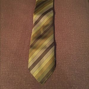HERMÈS Silk Tie With Green Diagonal Stripes